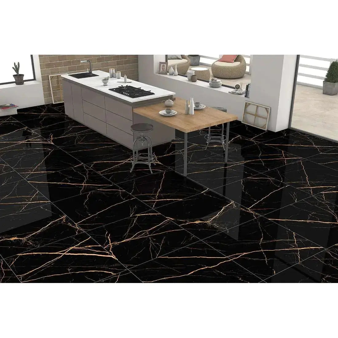 Atlantis Black & Gold 60x120 cm Polished Porcelain Porcelain Tile