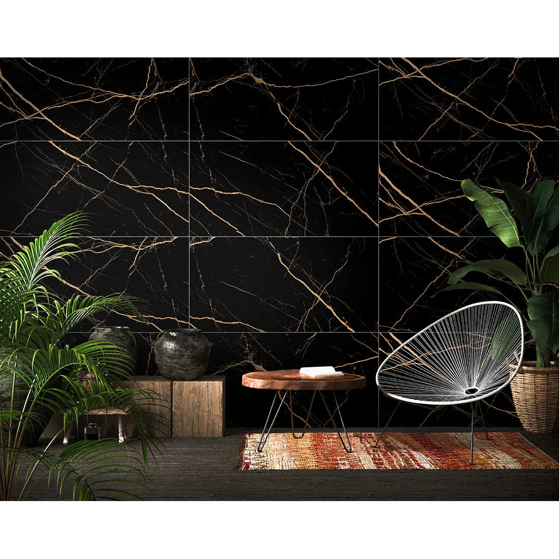 Atlas Black & Gold 60x60 cm Matt Porcelain Tiles from £19.99 sq.m DS