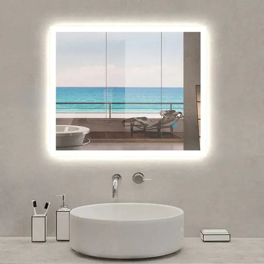 Demister Bathroom Wall Mirror with LED Lights-White Light vivido