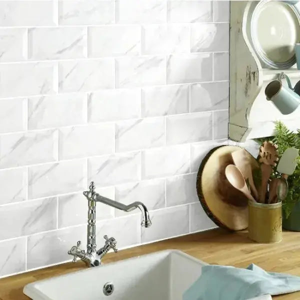 Metro beveled carrara Ceramic wall tiles Tile 10x20 cm from £14.99 sq.m