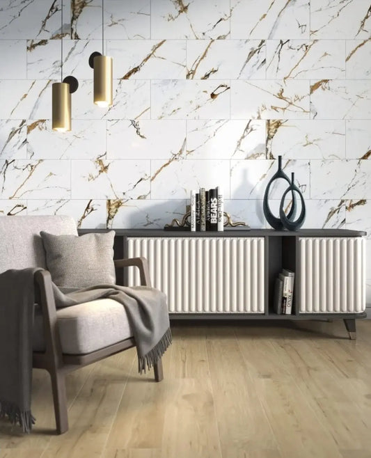 Calacatta Gold Polished 30x60 cm Gloss Ceramic Wall Tile from £15.99 sq.m imp