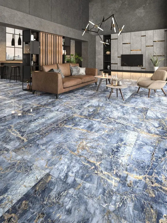 Nottingham Blue Marble effect 60 x 120 cm Polished Porcelain Tile from £27.99 sq.m Bien