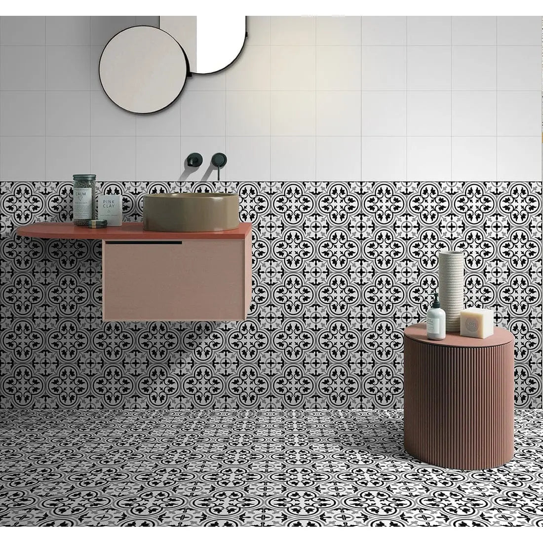 Classic Black Pattern 20x20  Matt Ceramic wall and floor Tile from ONLY £19.99 sq.m DS