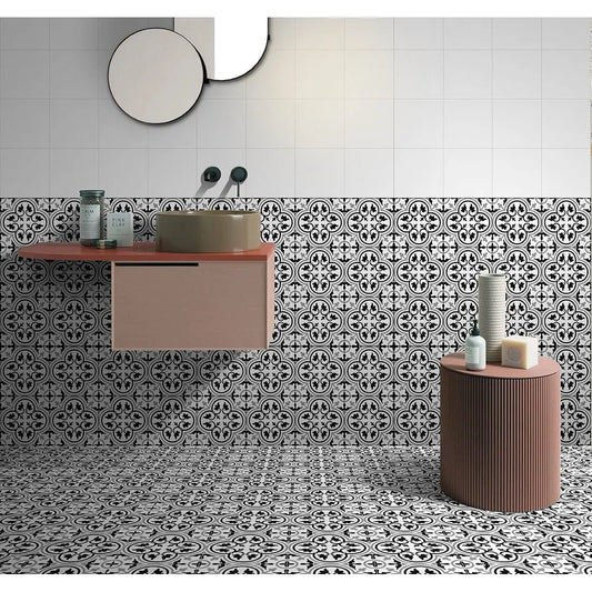 Classic Black Pattern 20x20  Matt Ceramic wall and floor Tile from ONLY £19.99 sq.m DS