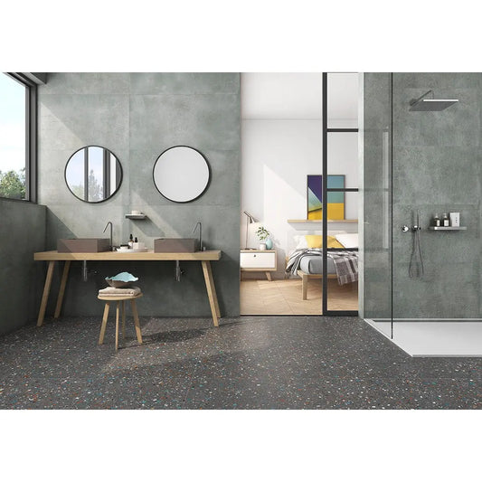 Terrazzo Black 60x60 cm Matt Porcelain Tile from £23.99 sq.m DS