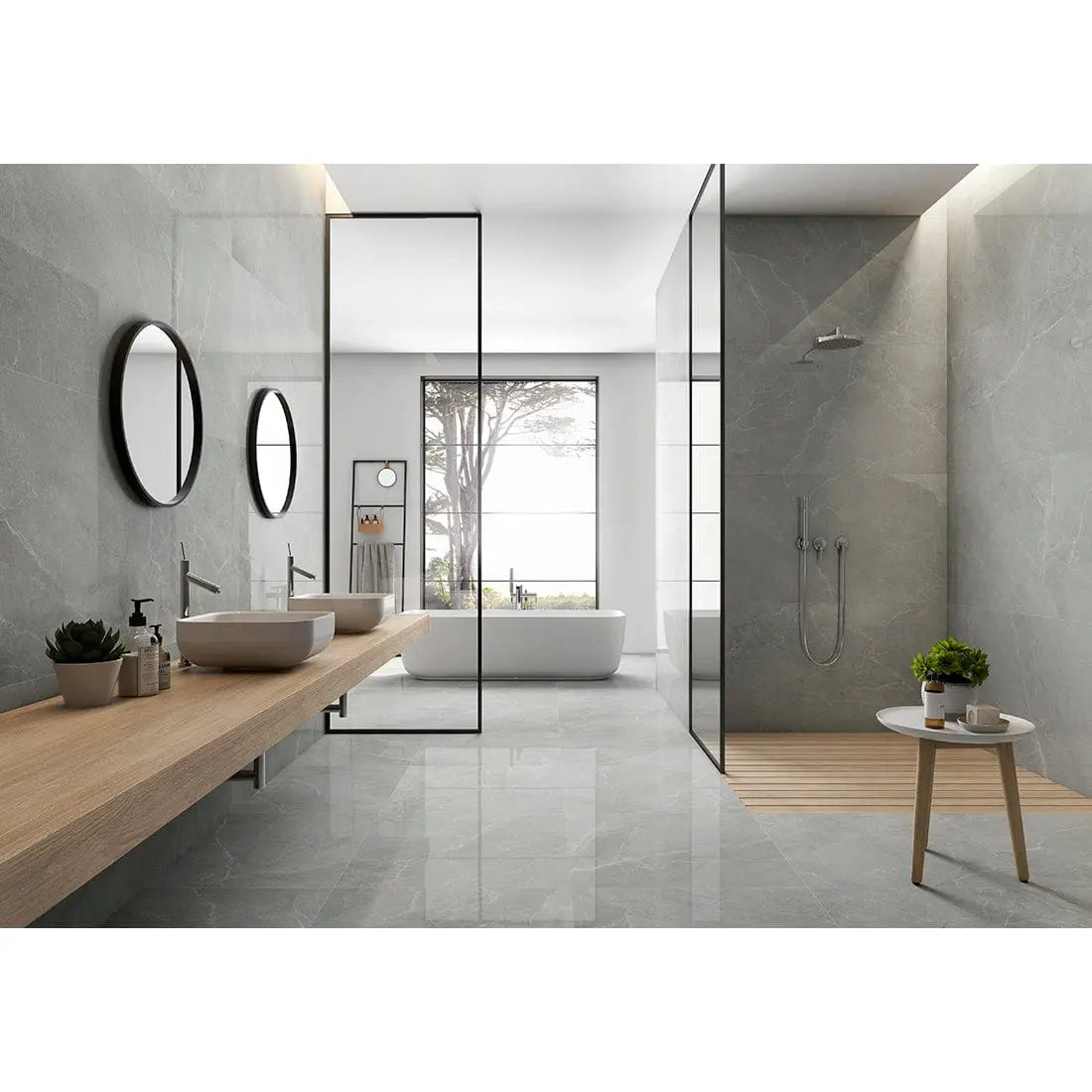 90x90 cm (£34.99 sq.m) Oly Marble effect Polished Porcelain Tile. Available in 3 colours Vivido Tiles