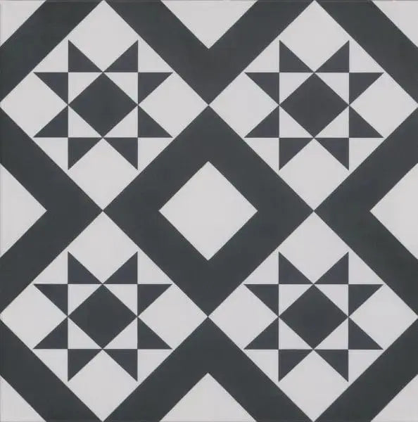 Patterned Geo Black Retro Style Porcelain Tile 33x33 cm from £17.60 sq.m imp