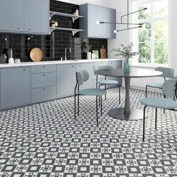 Patterned Geo Black Retro Style Porcelain Tile 33x33 cm from £17.60 sq.m imp